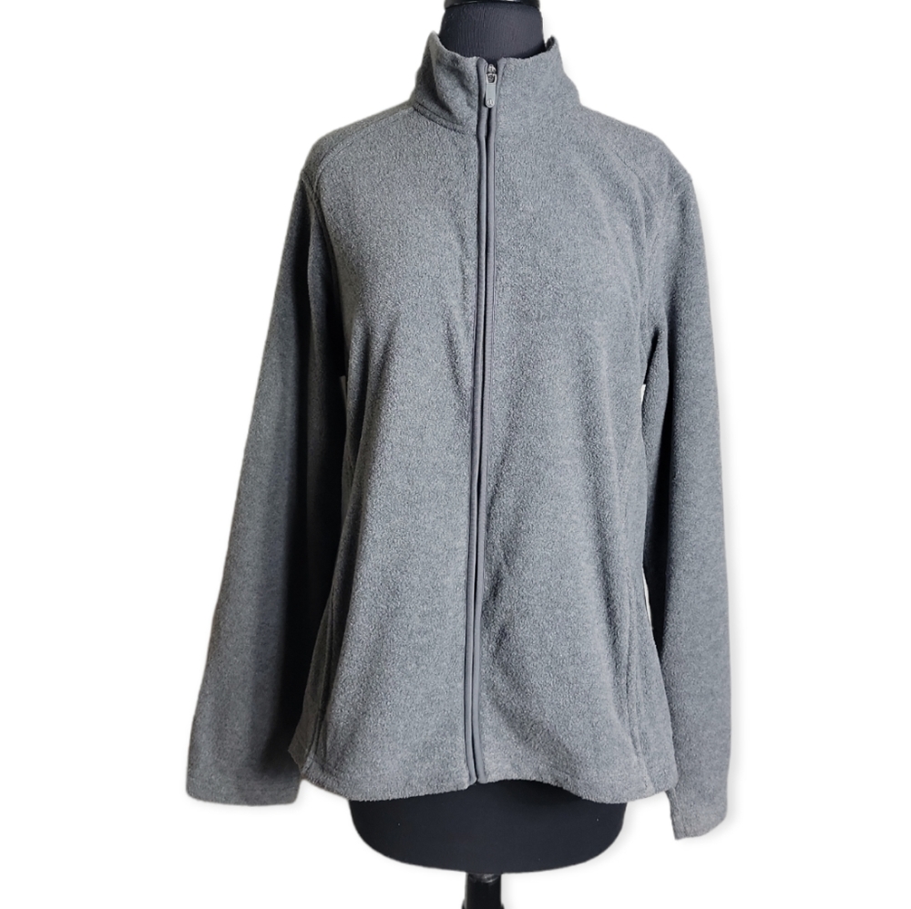 Lands' End thermacheck zip up high neck gray fleece jacket size large